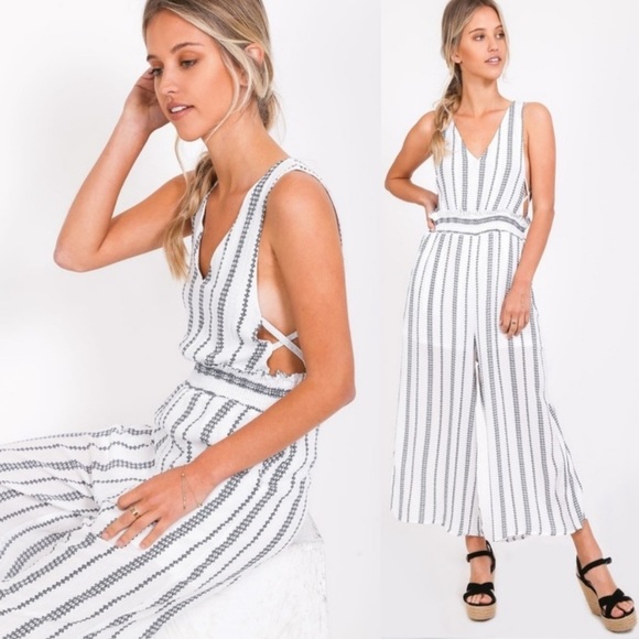 Pants - White and black striped jumpsuit
